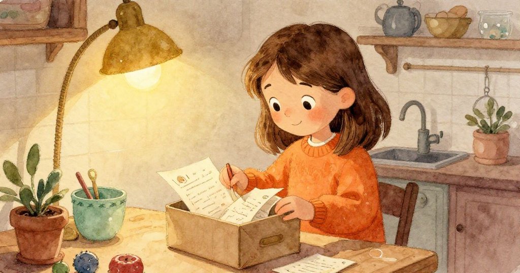 Emma在祖母的廚房內輕觸保存信件的箱子,古舊物件與溫暖燈光交織傳說記憶,進入回憶發展。