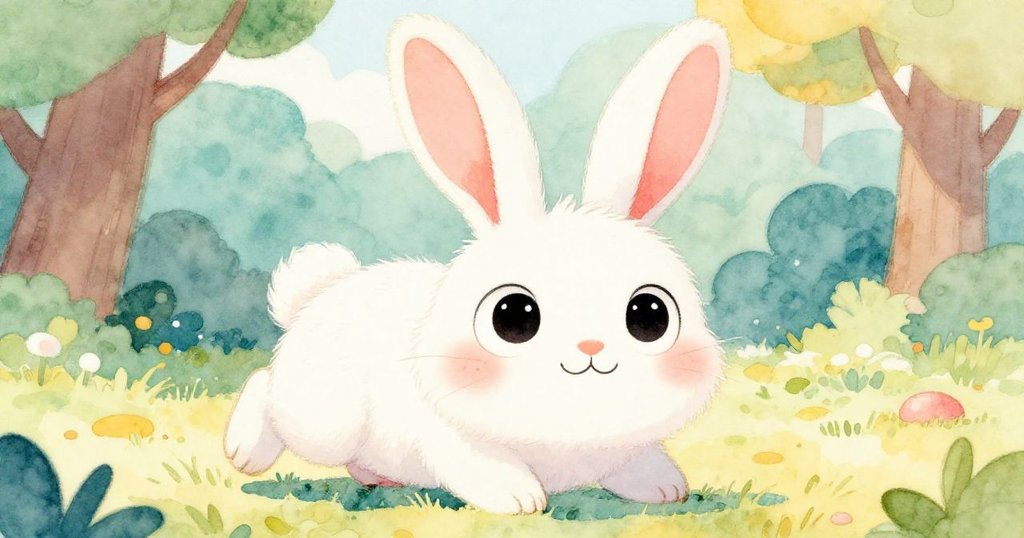 獨特兔子以明亮眼神凝望,細緻特寫展現其俏皮與溫柔情感,背景隱約呈現寧靜公園