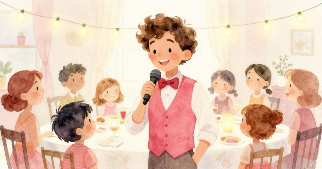 在柔和燈光映襯下，Singer Sam 與賓客互動熱情，燈飾閃爍營造夢幻派對氛圍，眾人滿懷喜悅。