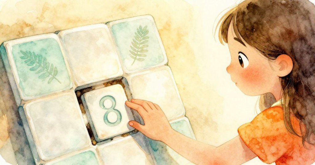 Mara蹲下撿拾藍瓷碎片時,輕觸石縫中露出完整瓷磚,上刻1893年與蕨葉圖案,她露出驚奇與好奇表情。