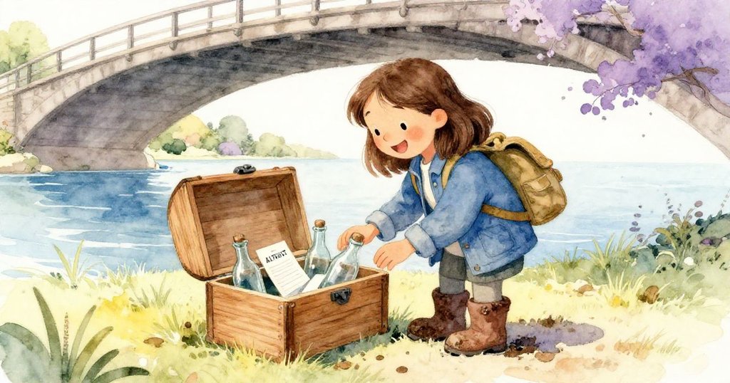 諾拉在橋下發現藏盒，裡面清澈瓶水與‘ALTRUIST’卡片映出希望光芒，她欣喜微笑，完成了旅程。