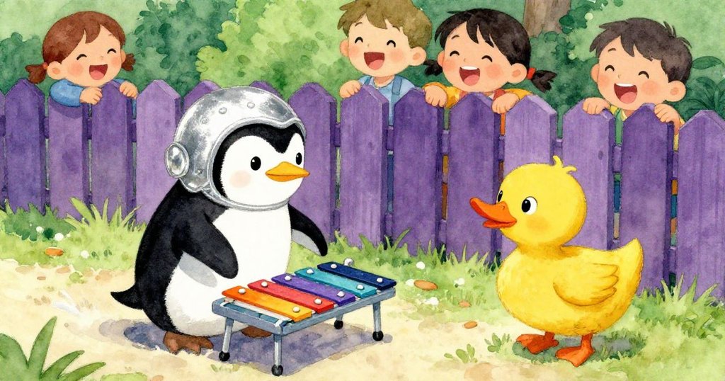 Pip企鵝與Ducky鴨子互動追逐，動作活潑逗趣，孩子們歡笑聲中充滿驚喜。