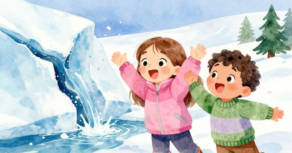 Lena 與 Milo 目睹冰川裂開與溫水融雪，二人相擁慶祝，臉上洋溢著驚喜與喜悅，氣氛熱烈動人。