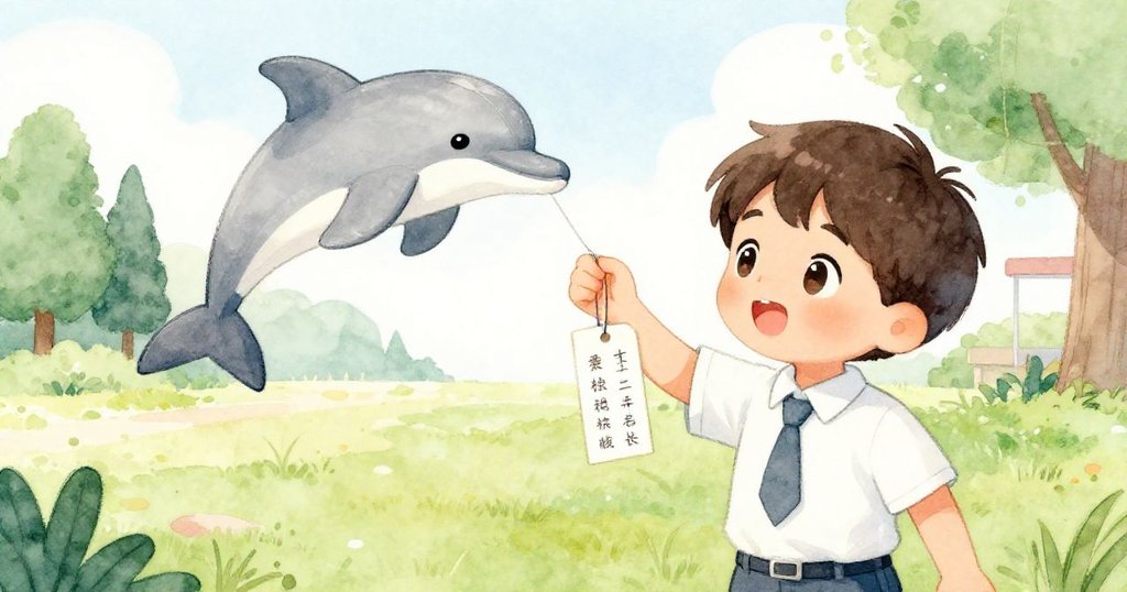 米洛好奇地注視風箏上剛展露的紙條,紙條上隱藏名字細節引人探索,充滿驚喜。