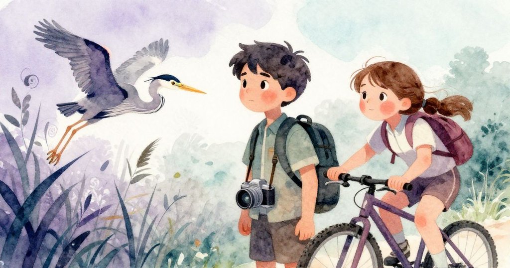 強風吹起落葉在蘆葦間旋轉,Milo與Jocelyn屏息注視,翠鷺掠過,現場充滿緊張與神秘期待。