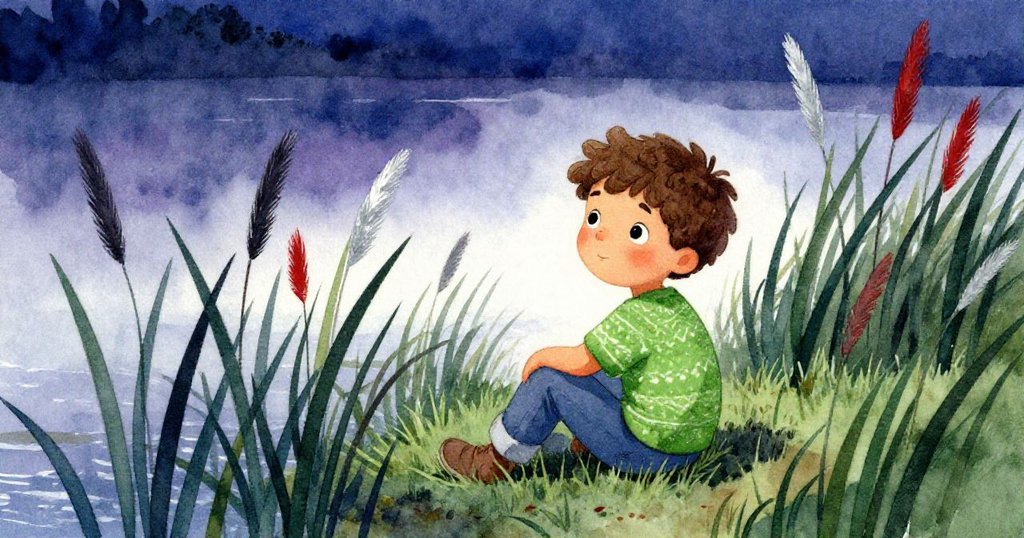 Leo躲入隱秘蘆葦中獨自沉思，遠離熙攘慶典，柔光灑落展現出湖邊靜謐神秘的角落。