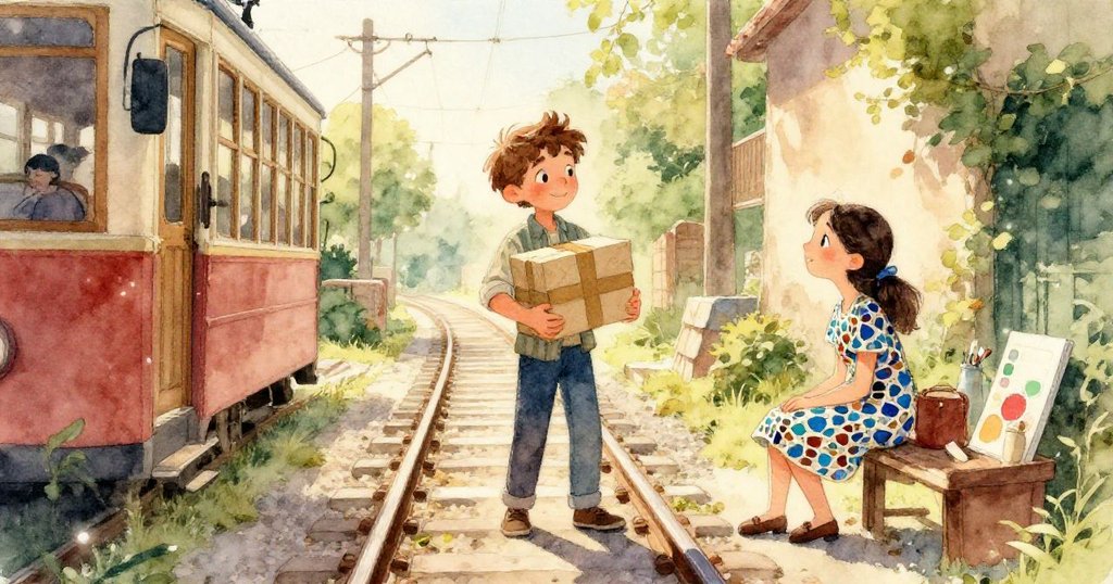 Leon專注凝視前方，眼中充滿決心與緊張，汗珠映出努力，背景都市若隱若現，展示追趕時間的情緒。