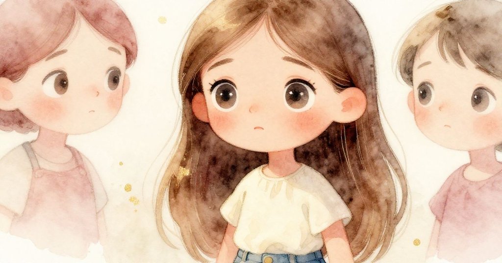 Clara蹲下專注凝望，眼中映著晨光與自然景致，流露出期待與微妙緊張的情緒，背景柔和朦朧。