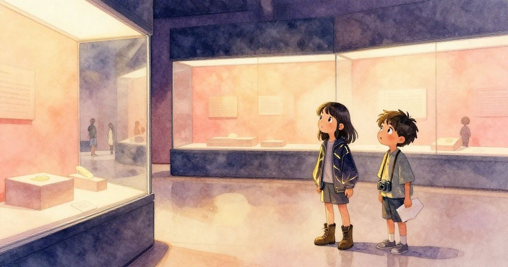 空蕩展示櫃中柔和燈光映出真相，瑪琳與紀予遠站思索，安靜場景中充滿平靜與接受。