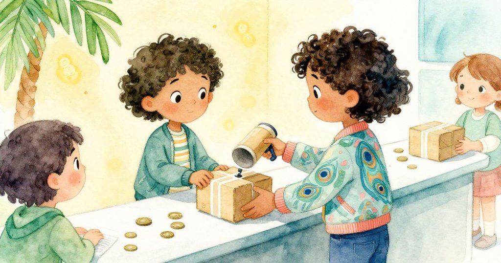 米拉面對條碼失靈調整紙筒，再次掃描包裹，票機旁硬幣散亂，神情雖憂但堅定