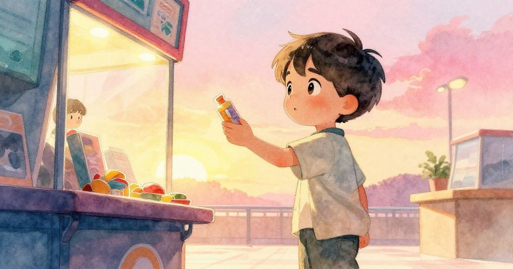 艾略特仰望書籍投遞盤，舉著心愛的書本，表情堅定充滿期待，背景中現代大廳輪廓明顯。