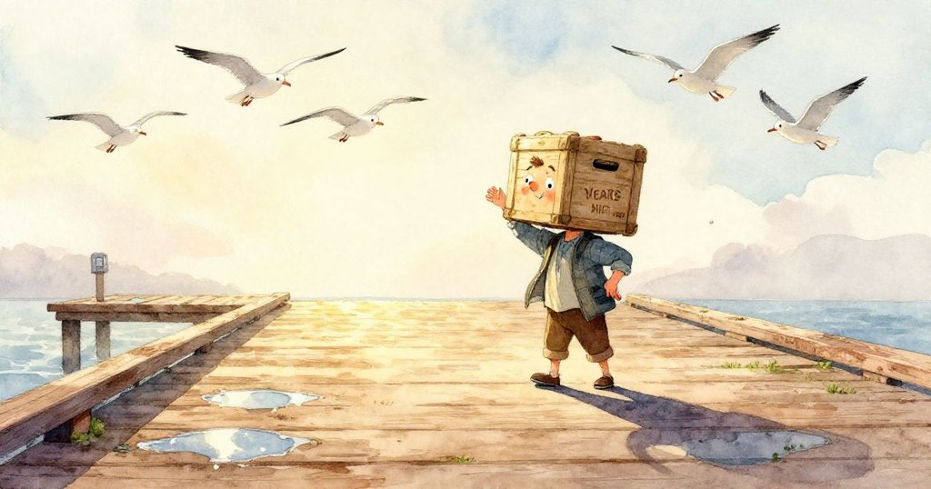 Milo專注地用手調整舊箱皮帶，細膩展示木紋與銅齒輪的歷史痕跡，畫面溫馨細緻。