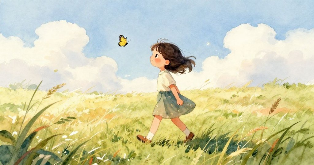 Sofia 仔細注視著飄舞的黃色蝴蝶，眼中充滿驚喜與溫柔，近距離展現了她的期待神情。