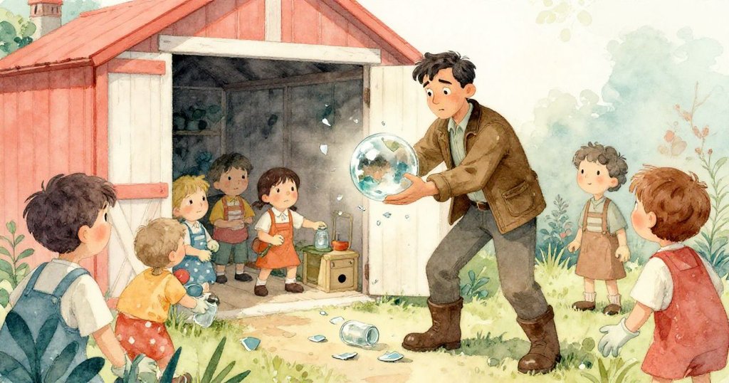 Neal 震驚穩住搖晃玻璃球，旁有義工擔憂而來，現場緊張充滿期待。