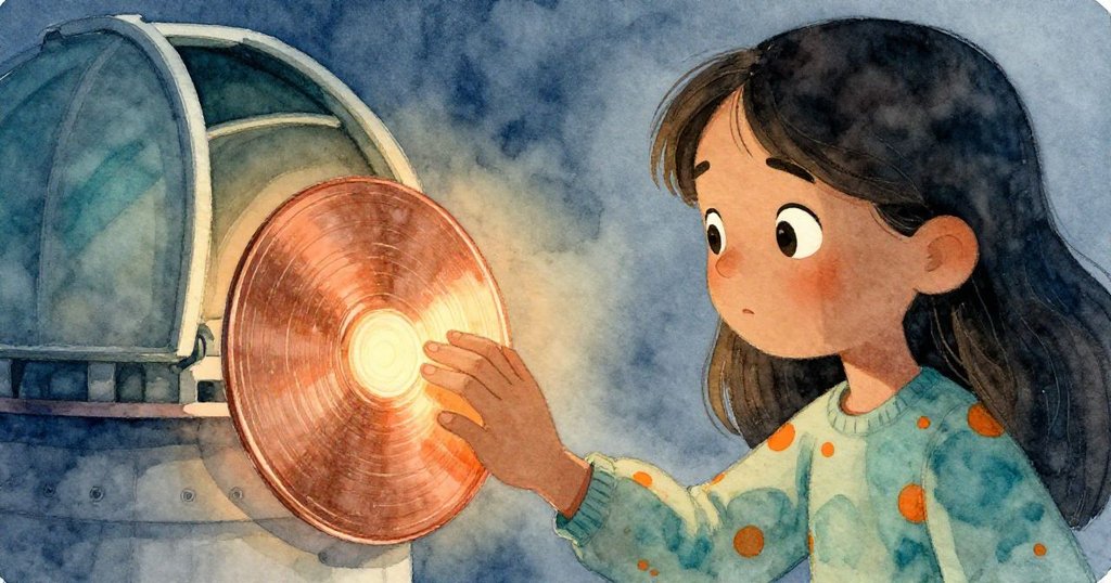 從米拉視角看青銅盤，其溫暖光澤與細膩紋理在手觸下顯得格外動人，充滿神秘期待。