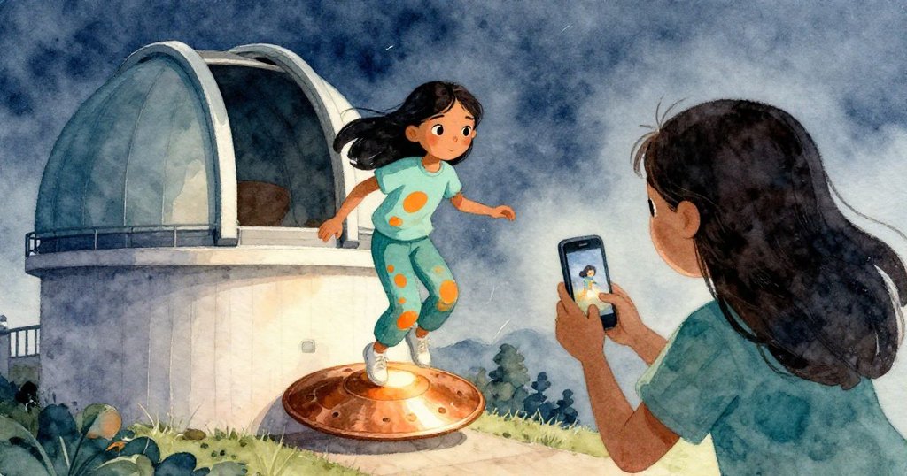 米拉離開發光盤面，新來訪客急步攜手機上前拍攝，周圍遊客靜默觀看，場面動感且充滿期待。