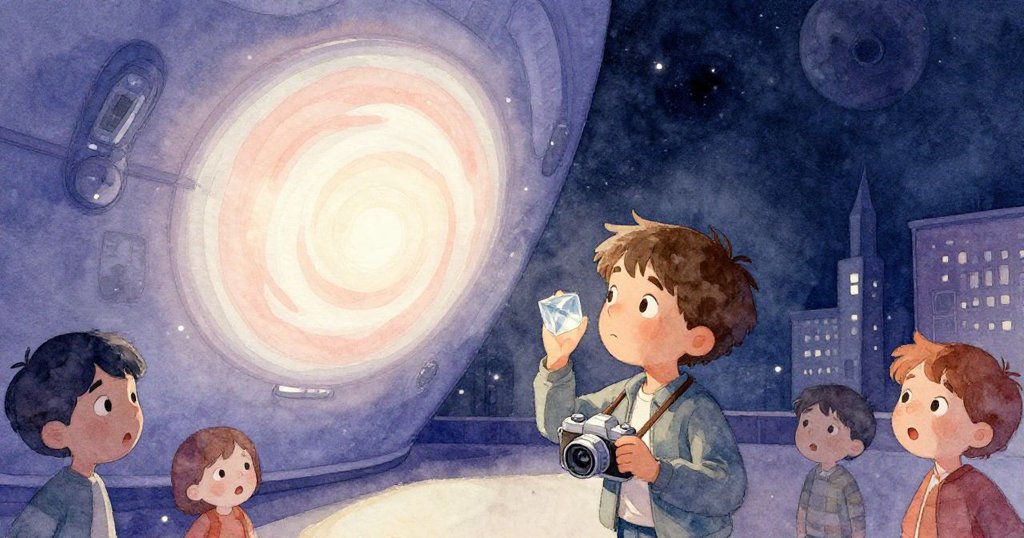 Leo 與觀眾驚愕望向漸暗的圓頂，人工光與自然暗交織，情緒中透出疑惑與奇蹟感。