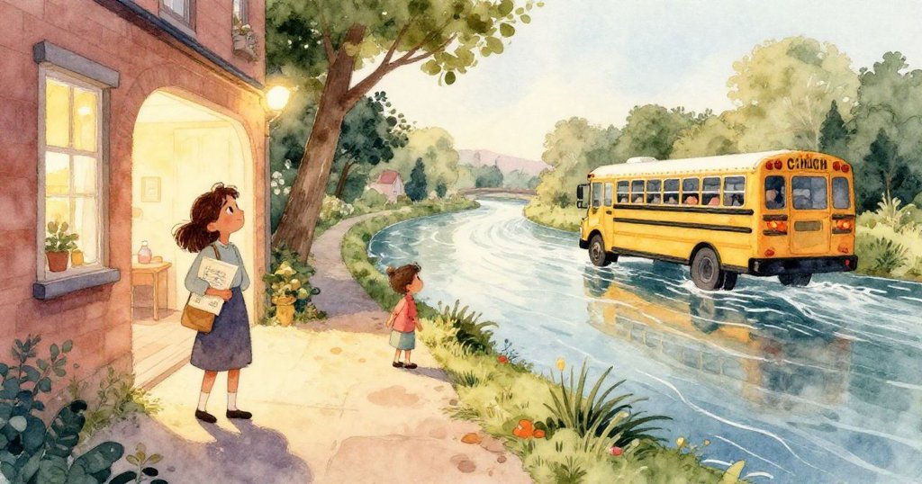 米拉專注地在素描本上描繪水紋特寫,細膩線條映出她內心對流水的深意。