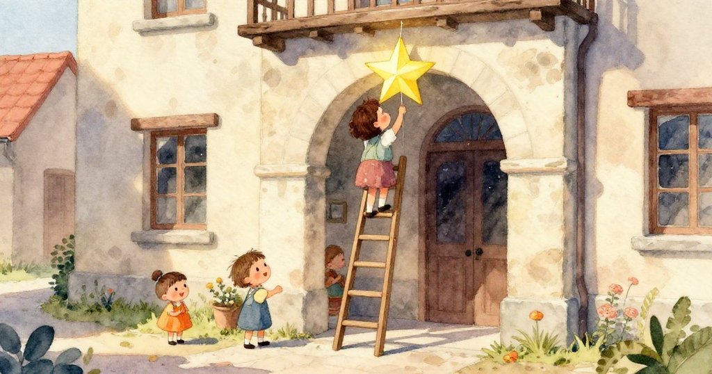 莉亞溫柔審視紙星,展現層層絲綢細緻質感與歷史痕跡,光線柔和,細節豐富。