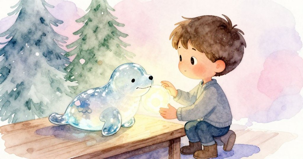 午後餘暉灑落胡桃木櫃台上,玻璃海象散發出細膩光芒,米洛靜靜持之,展現出釋然與沉思的結局。