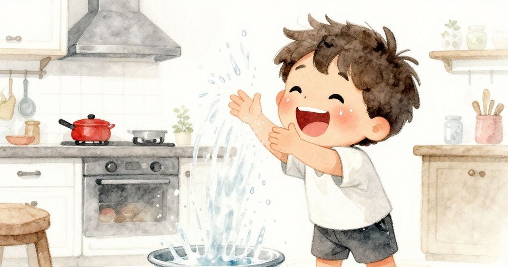 小男孩 Leo 臉上灑滿水珠,他快樂大笑,周圍檸檬皮輕盈漂浮,展現出迎接挑戰的童真與歡樂。