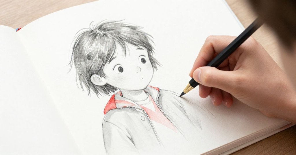 哈珀聚精會神地描繪畫冊細節,手持畫筆,展現鮮豔色彩,神情認真投入創作。