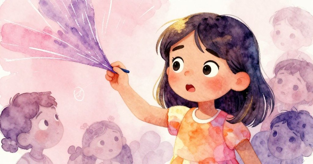 Elena專注驚訝地伸手抓住飄動畫角，溫柔臉龐與明亮眼神展露決心與細膩情感。