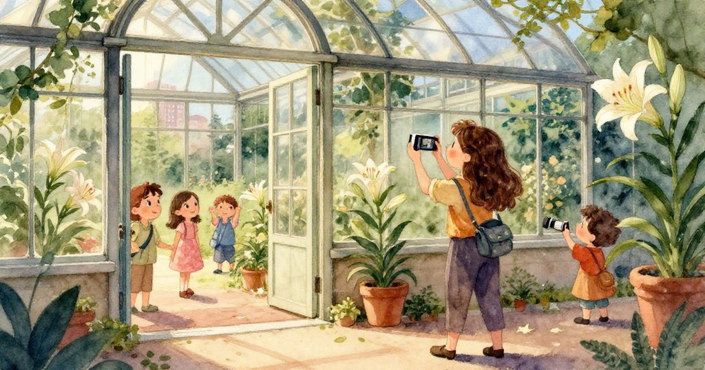 透過奇特視角觀察，Leah調整相機時發現花中靜臥的小蝙蝠，花瓣細節豐富散發神秘氣息。