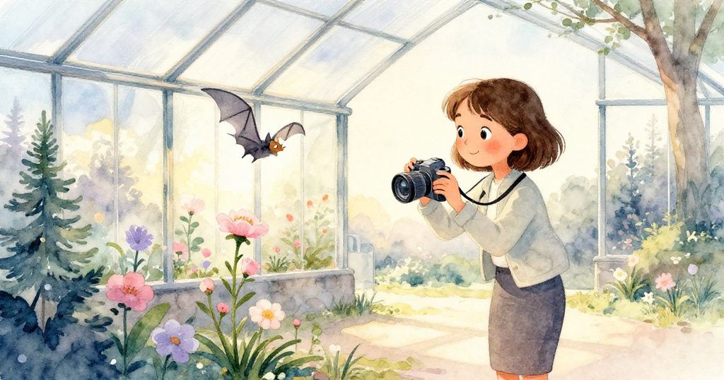 夕陽餘暉灑進溫室，Leah放下相機展露微笑，蝙蝠展翅離去，花朵在金光中靜謐綻放，結局溫暖安詳。