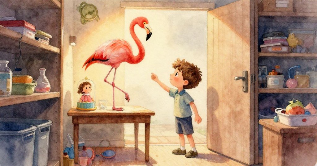 銀色小鑰匙在平靜的架上發出柔和光芒，象徵疑團解開與房間重現寧靜，傳達著班恩成功與溫暖結局。