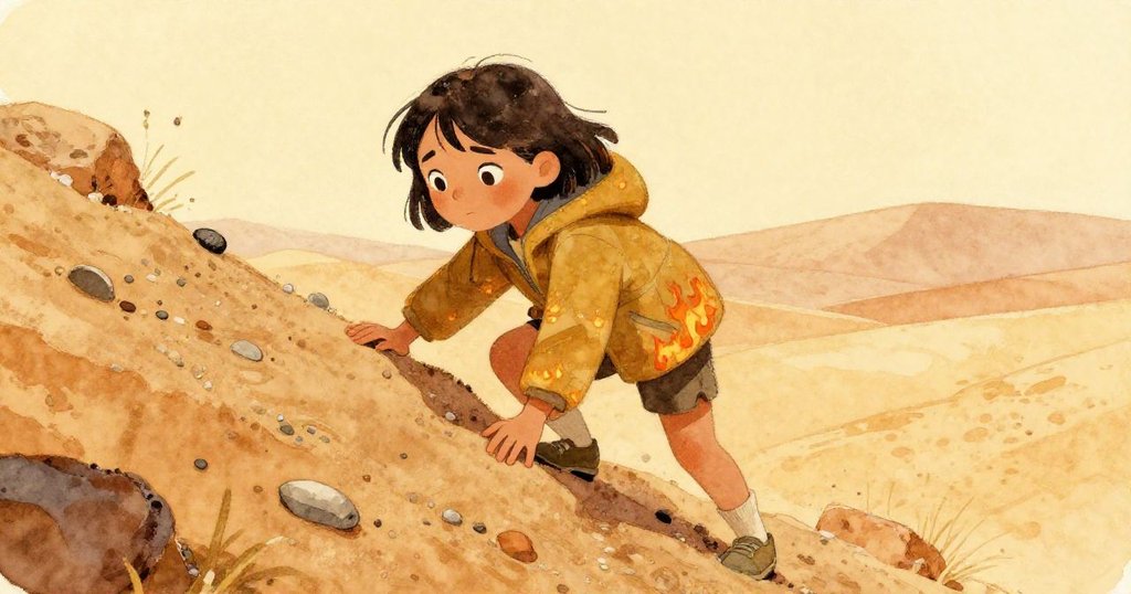 莉拉攀爬陡峭小徑，握住冰冷岩石，面帶堅定笑容，選擇冒險短路改道。