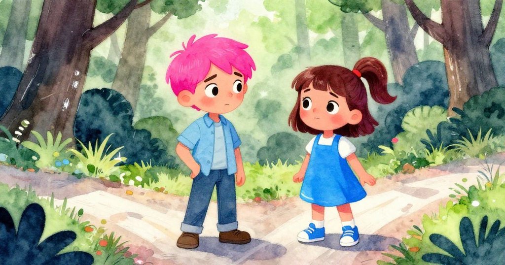 蓋文與麗娜站在森林岔路口，目光凝重而充滿期待，面臨等待與放棄的抉擇，氛圍靜謐且緊張。