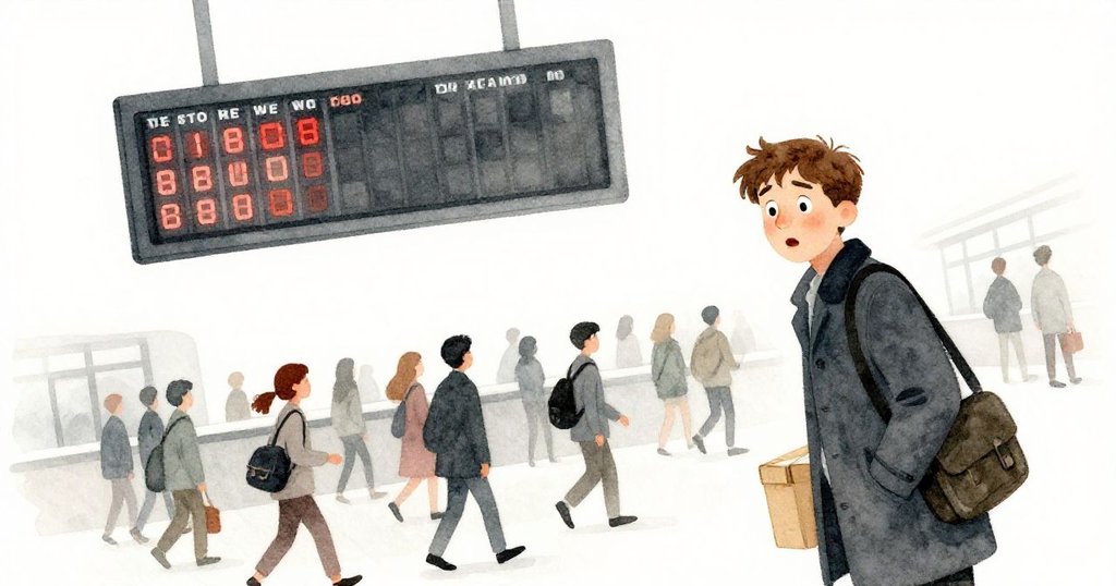 馬庫斯在車站看到螢幕上平台數字閃爍變化,眾人突然改變行動方向,整個現場充滿驚奇和忙亂。