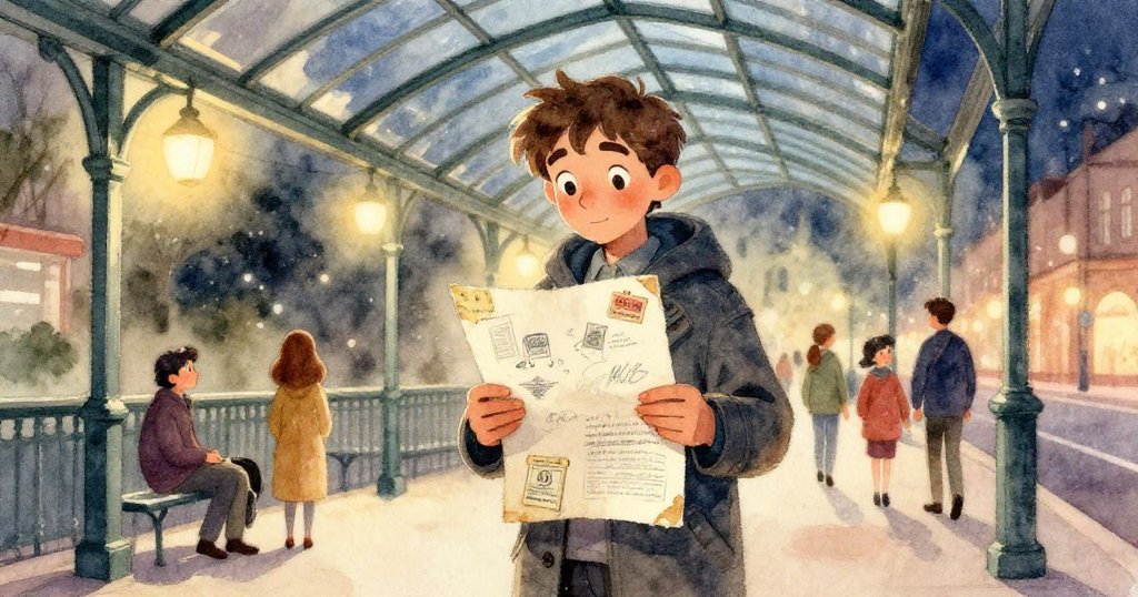 筆記本跌落在瓷磚上散開頁面,透明封面裂痕閃耀如冰電,細節如水中波紋般優雅展現