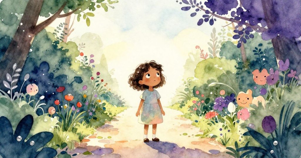 Mia站在開闊花園小徑前，望向遠方新希望，臉上流露堅定與期待，象徵故事結束後的美好延續。