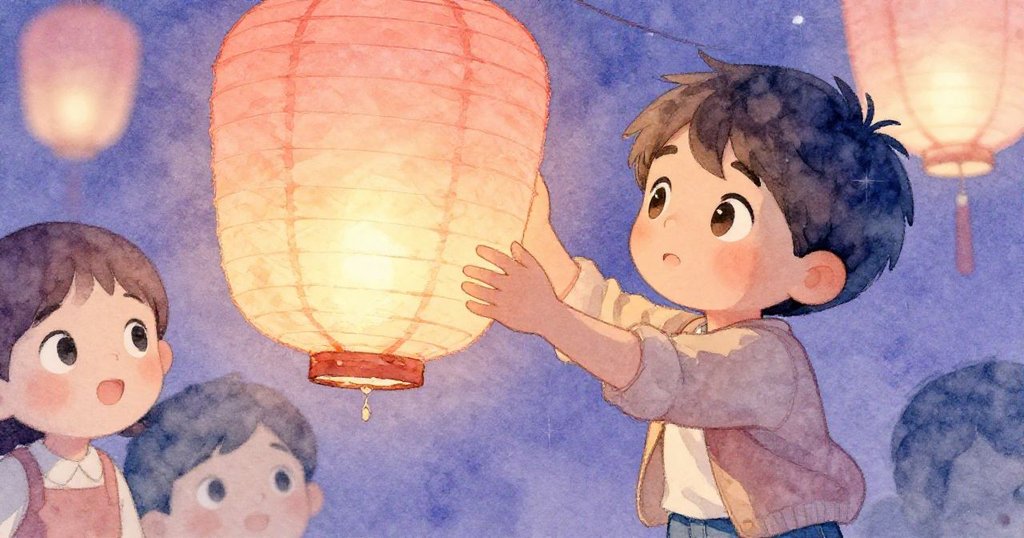 米羅近距離調整著桃色紙燈籠，專注神情和手勢展現出細膩堅定情感，背景隱約顯示工坊細部。