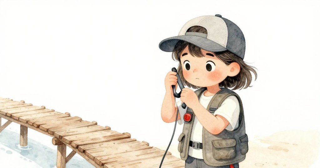 利奧拉專注調整水下錄音裝置，與簡約背景中的科技設備互動，展現清晨的靜謐與細膩情感。