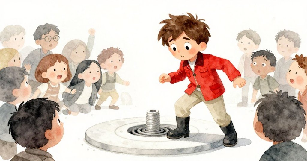 Milo 與觀眾目睹旋轉展台顯露隱藏線圈，眾人驚嘆舉起手機捕捉瞬間，情節達到高潮，氛圍充滿驚奇。