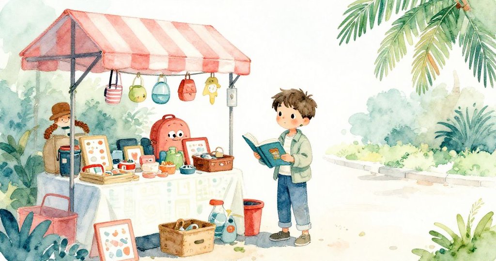 Lucas 輕放最後一疊書，微風吹動薄皮平裝書頁，庭院恢復寧靜，充滿溫情與故事氣息，完美落幕。