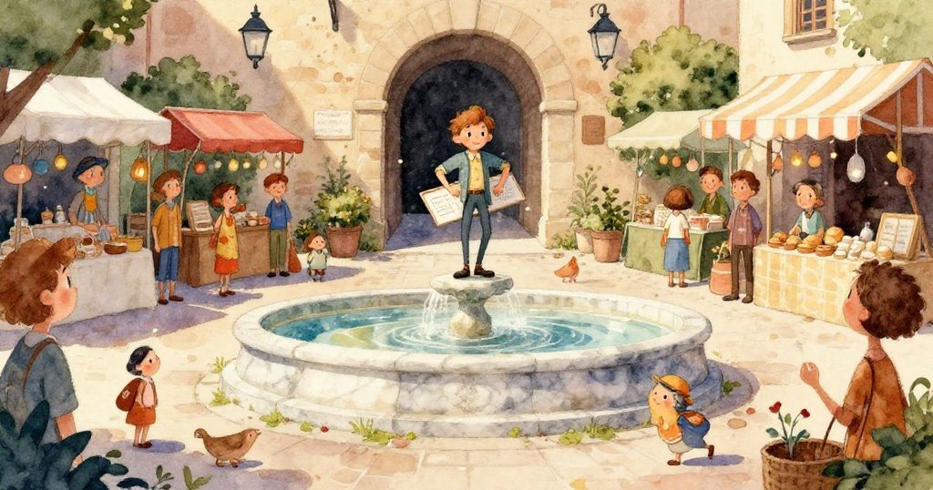 Leo的手握住繪圖板和木炭，仔細調整細節，背景模糊呈現露天廣場氛圍，手部動作生動。