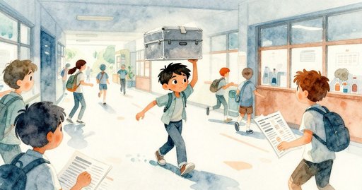 Milo at the Library Door