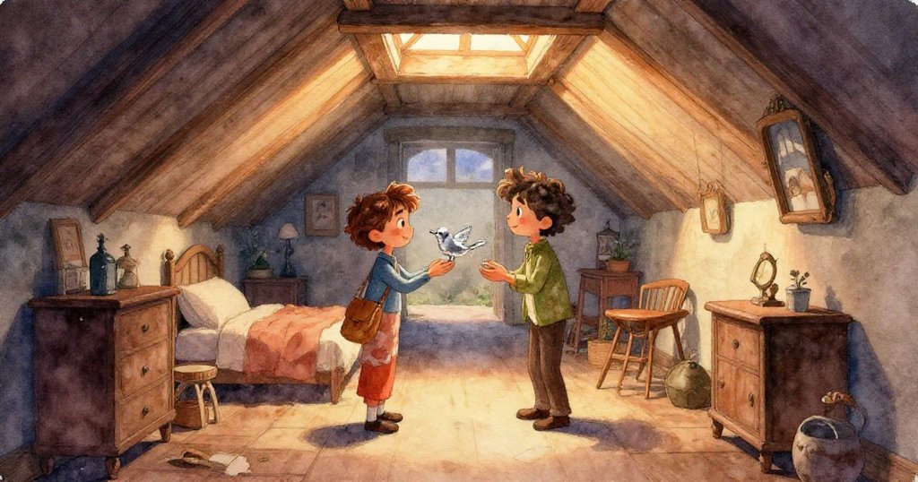 一枚銀色小鳥飾品近距離特寫，光線柔和，細緻緞帶映射出神秘和承諾的寓意。