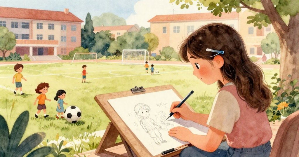 米拉專注的眼神細節特寫，眼中映出自然景物，呈現堅定好奇與期待的情緒。