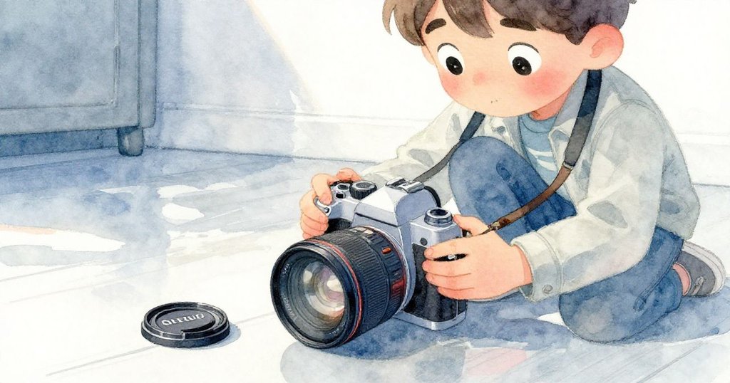 矽拉斯專注調整相機，手部細節展現技術巧勁，玻璃鏡頭和光滑地面質感豐富，細節清晰入微