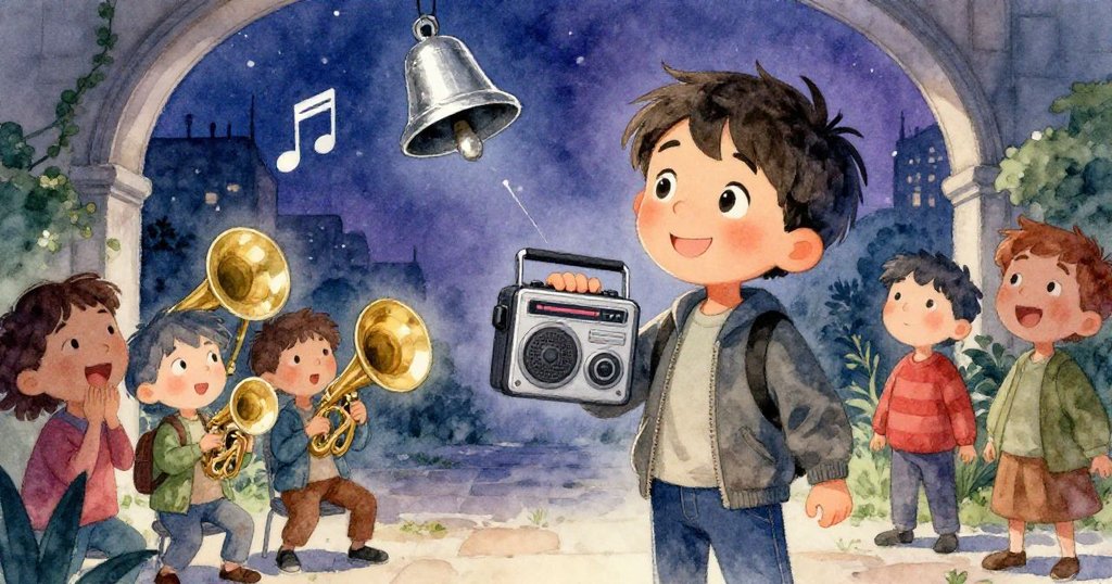 萊昂內爾臉上展露欣慰微笑，仔細聆聽錄音機傳出柔和鈴響，街頭銅管合奏響起旋律，眾人驚喜相迎。