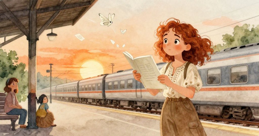 記憶時刻中，Avery回想起風吹使素描本傾斜，紙張如蝶般飛舞，背景呈現溫柔懷舊色調。