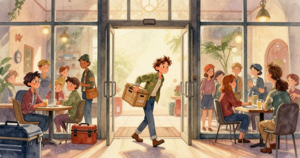 米洛細心調整桌上的雙層橋模型，特寫展示藍色透明河面、精緻街燈與鋼絲桿細節，充滿微妙光影