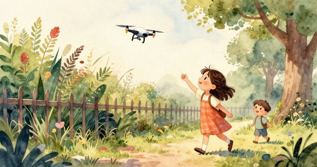 從小生物視角看Mira手輕撥濕草，露珠閃爍昆蟲振翅逃散，細膩自然充滿探索神韻。