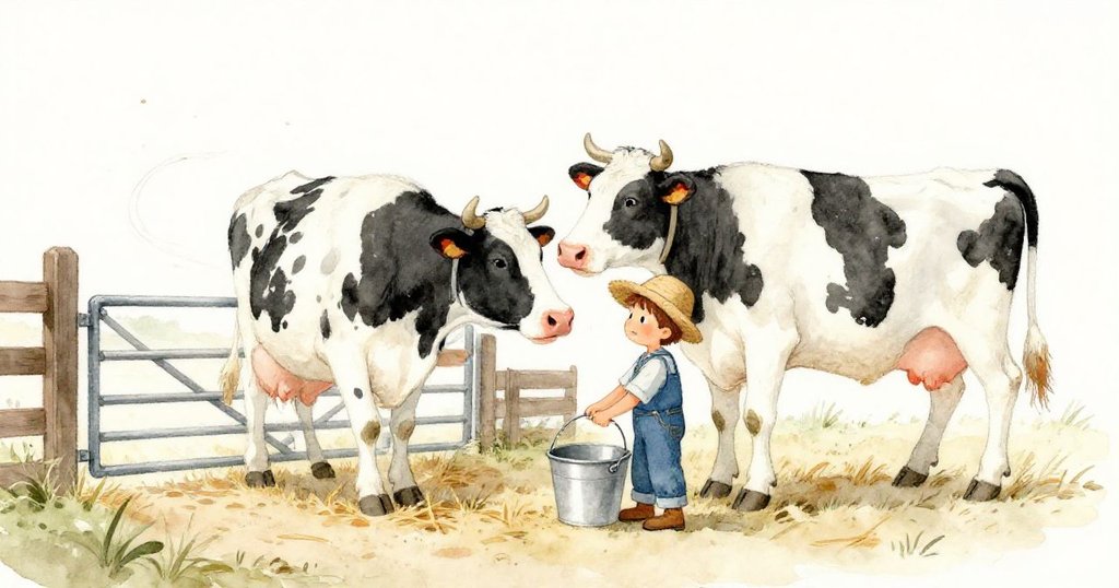 Tim溫柔地將銀色水桶放至牛下，門閘咔嚓合上，牛安靜相伴，微風拂過稻草，落幕溫馨寧靜。