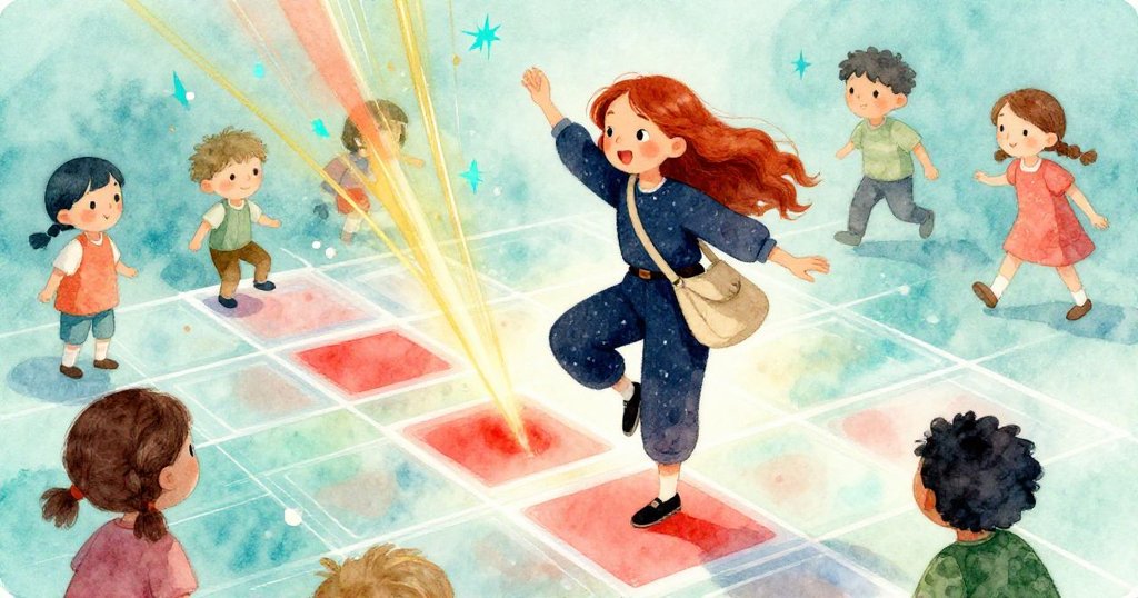 莉奧拉連續跺踏旋轉拍掌，火紅與金色光芒隨之綻放，旁邊孩子嬉戲助興，彰顯節奏熱烈氛圍。